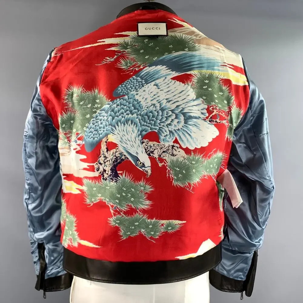 GUCCI Size 44 Black Leather Biker Jacket